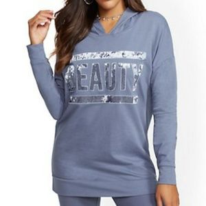 Velvet-Trim "Beauty" Hooded Sweatshirt